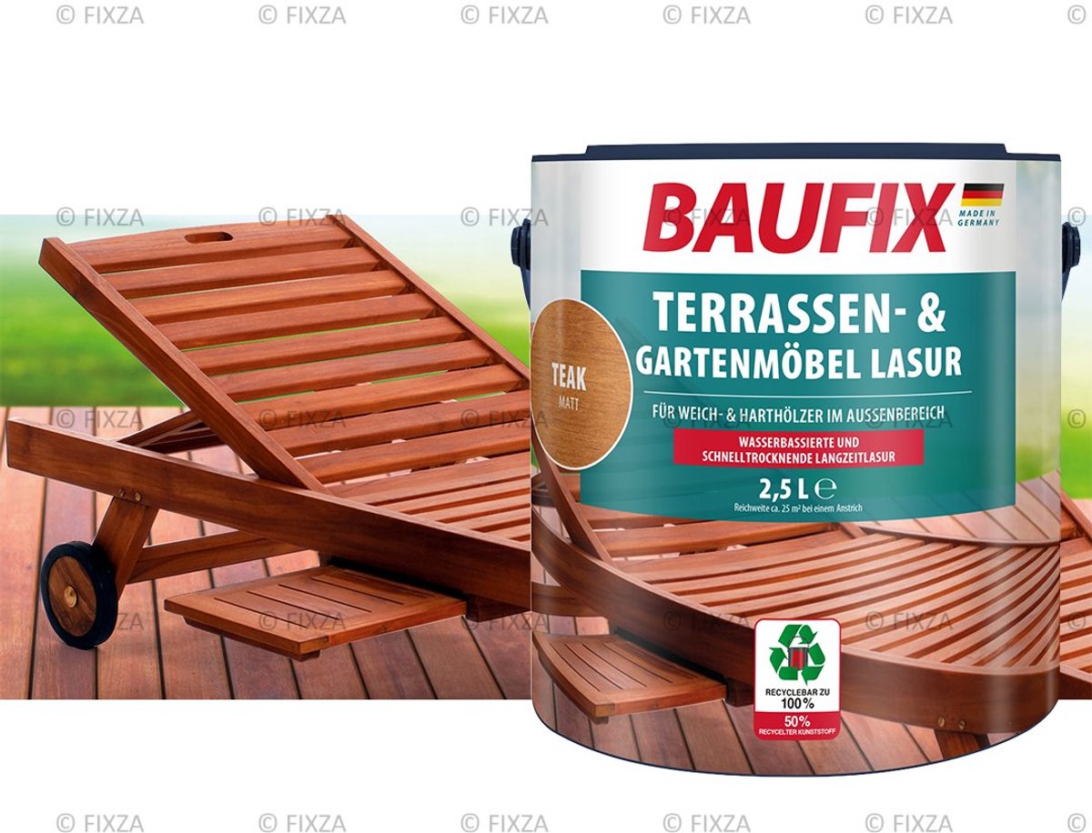 BAUFIX Terras & Tuinmeubel Houtbeits buiten – 2,5 liter – Teak – Watergedragen – Sneldrogende Langdurige Bescherming – Voor Zacht- & Hardhout