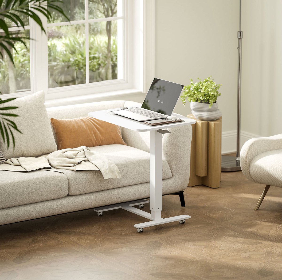 MODFU - Sta-Bureau - Hoogteverstelbaar - C-Vormig - Op Wielen - Wit - 65 X 48 Cm
