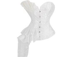 Dames Corset Top – Strapless Bustier met Sweetheart Halslijn, Jacquard, Veterdetail, Taille Cincher en Gothic Lingerie - Wit - Maat S