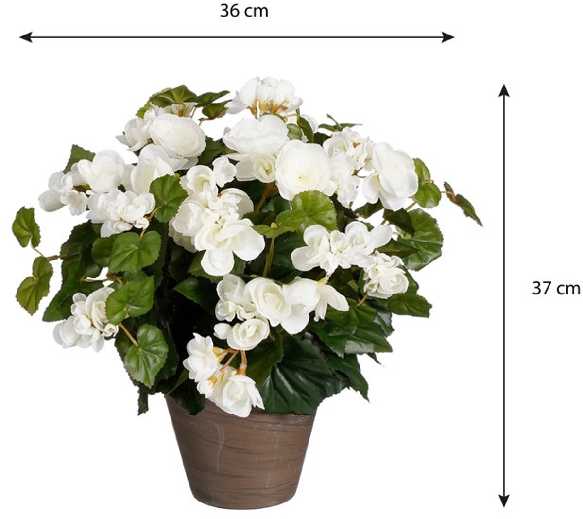 Mica Decorations Begonia Kunstplant in Bloempot Stan - H37 x Ø36 cm - Wit