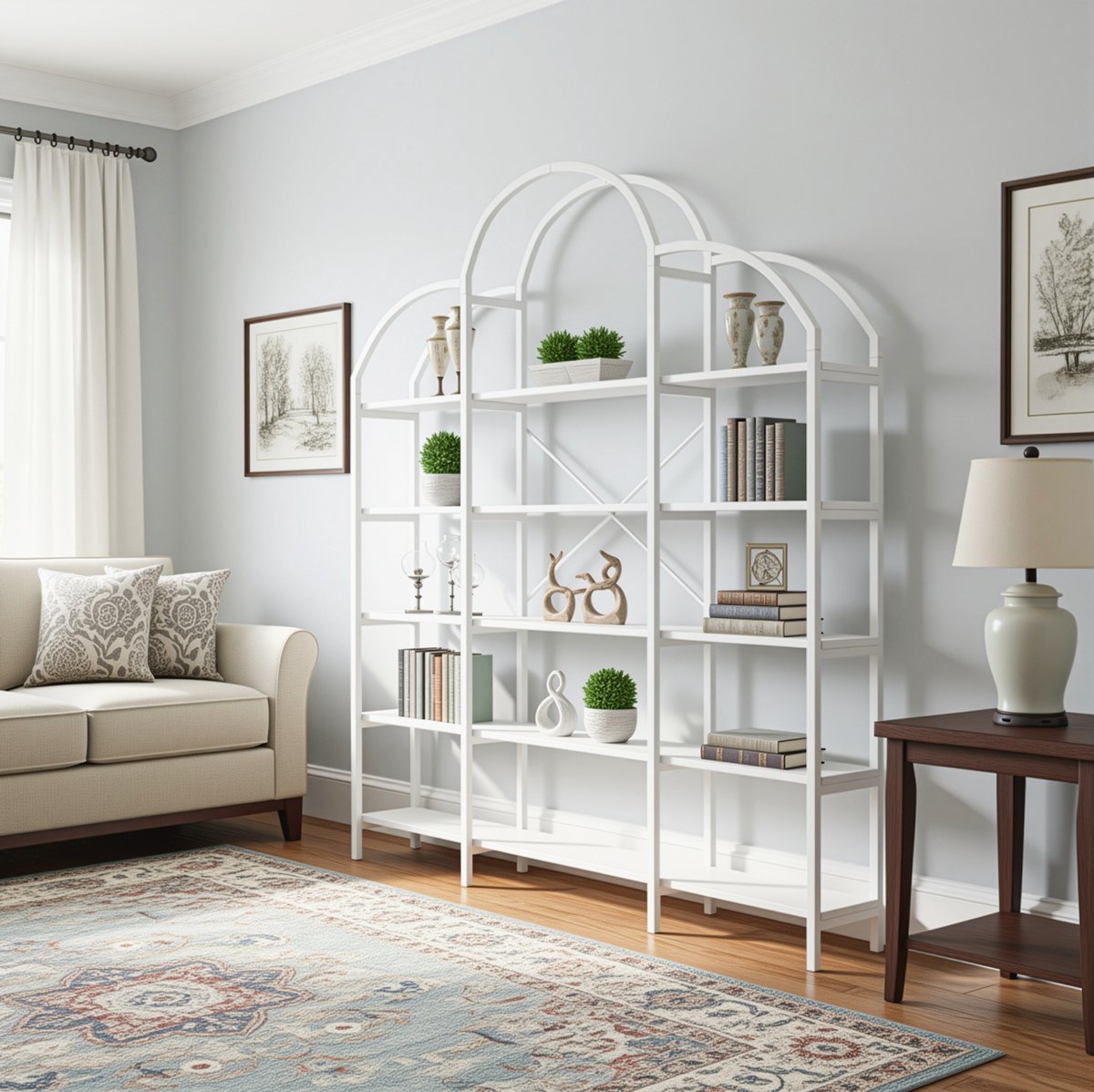 MODFU Open Boekenkast Met 5 Lagen - Wolkvorm - MDF En Metaal - Wit - 170 X 26 X 190 Cm