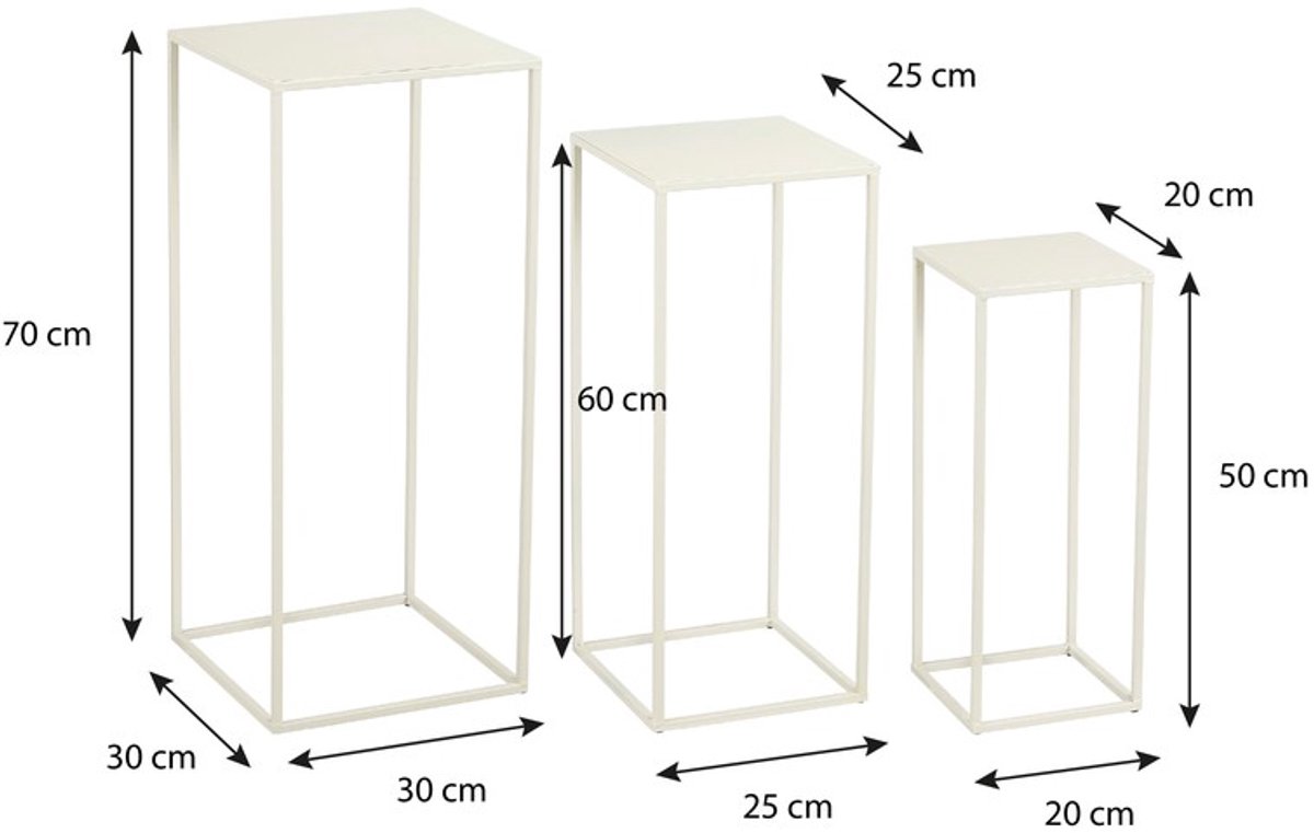 Mica Decorations Quinty Bijzettafel - Set van 3 - L30 x B30 x H70 cm - Metaal - Off-white Gebroken wit