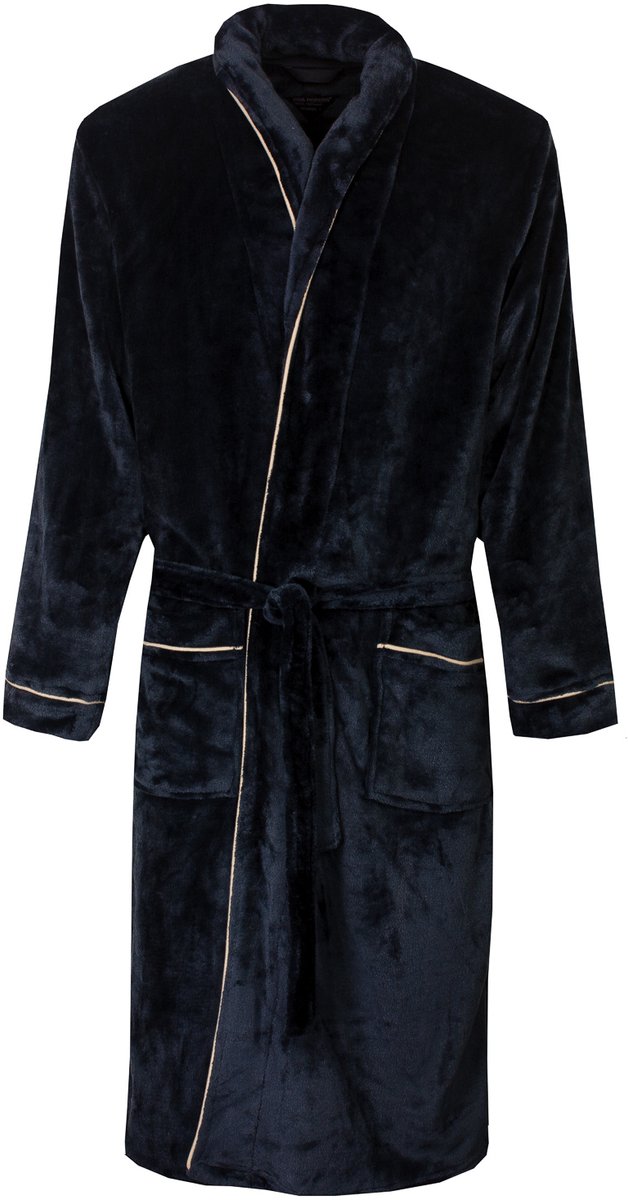 Paul Hopkins Heren Badjas - Flannel Fleece - Donkerblauw - Maat M