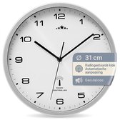 Deuba Wandklok - Radiogestuurd Automatisch Ø 31cm - wit/zilver