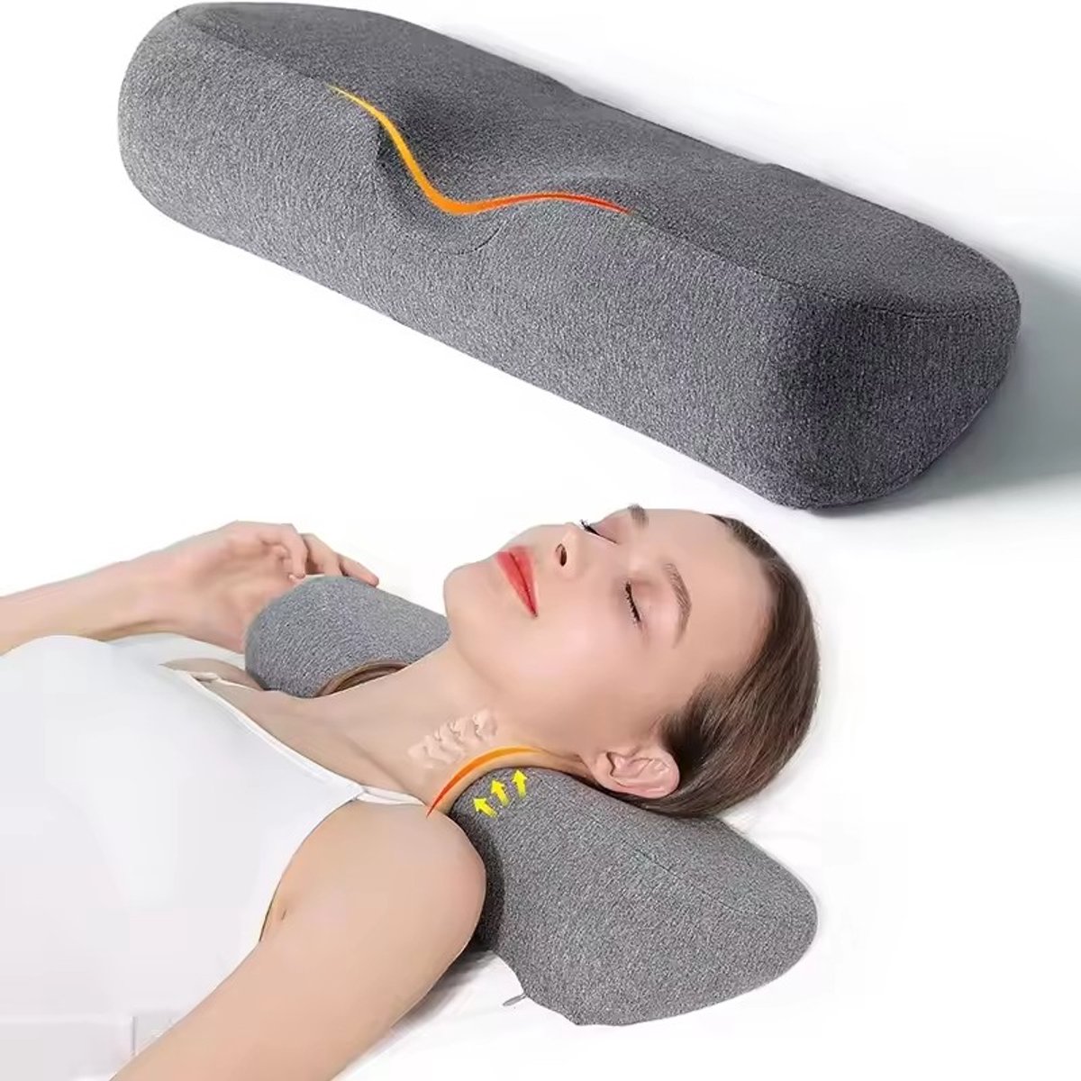 Neksteunkussen Met Langzame Terugvering - Ergonomisch Voor De Nekwervels, Wasbare Ademende Hoes - Comfortabel Voor Slapen, Dutjes En Reizen - Grijs