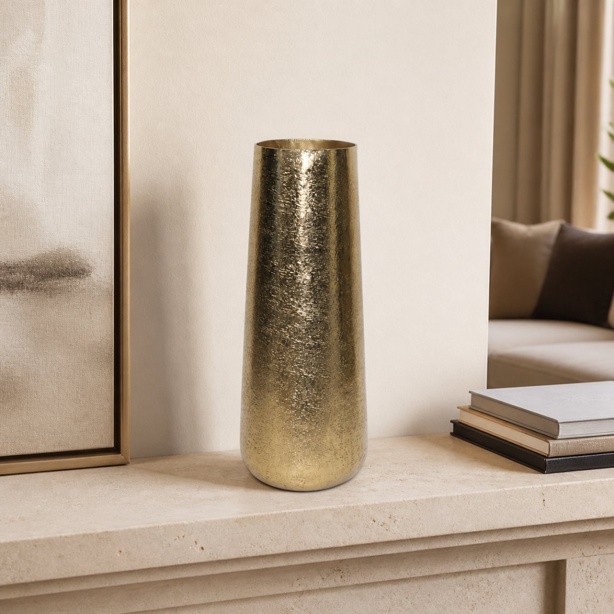 Hoppa! Vaas - Taps Toelopende Metalen - Goud - 17 x 17 x 41 (B x D x H)