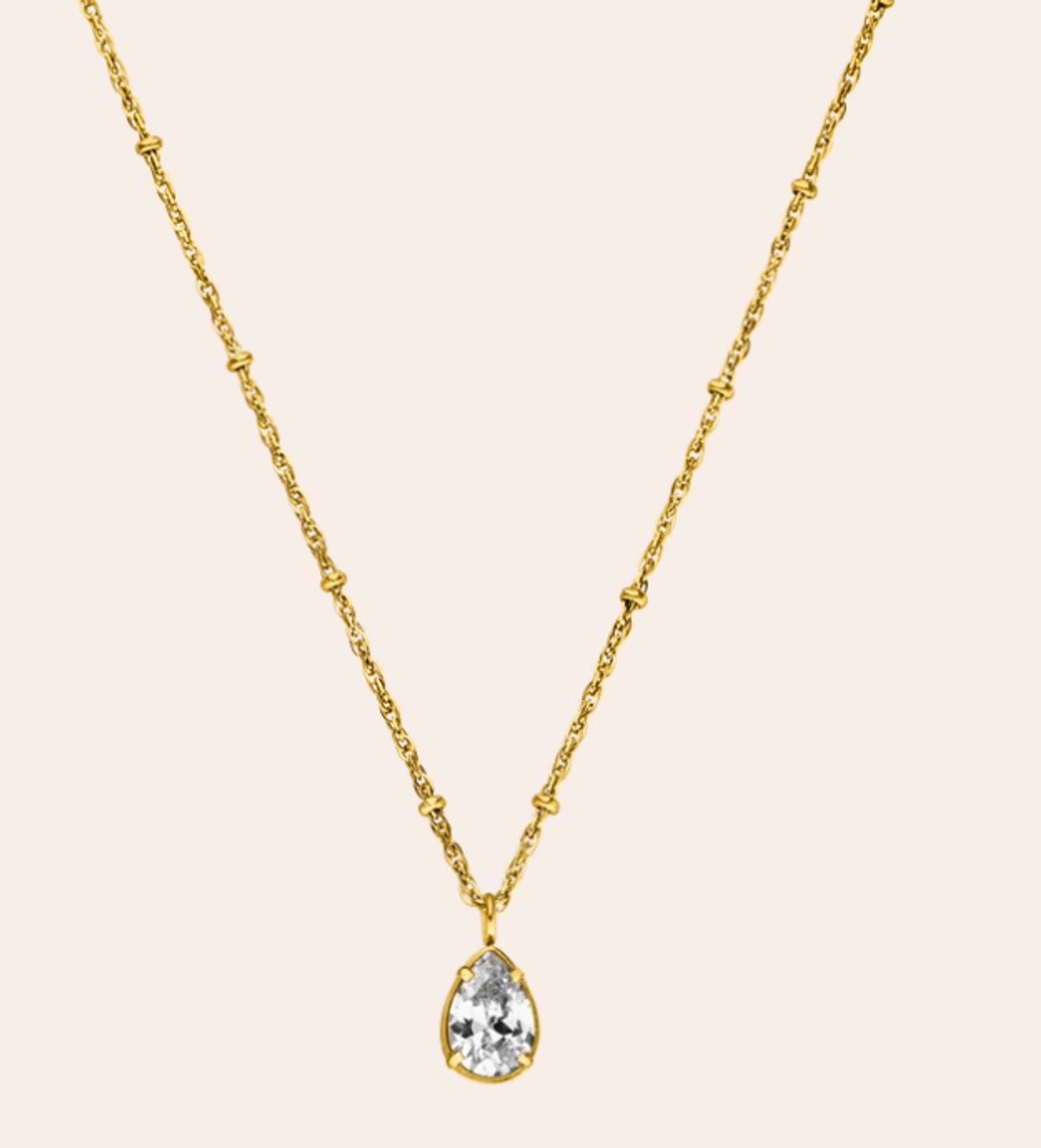 Victorious Gouden Ketting Dames – Halsketting met Druppel Steen Hanger – RVS 55cm
