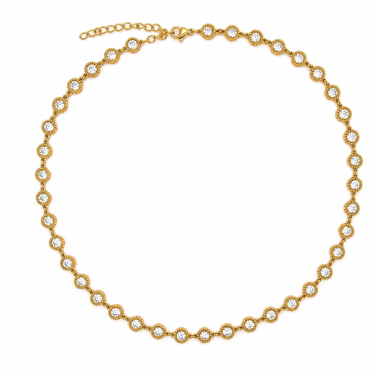 Victorious Goudkleurige Ketting Dames – Strass Halsketting met Ronde Steentjes – 41.5–46.5 cm