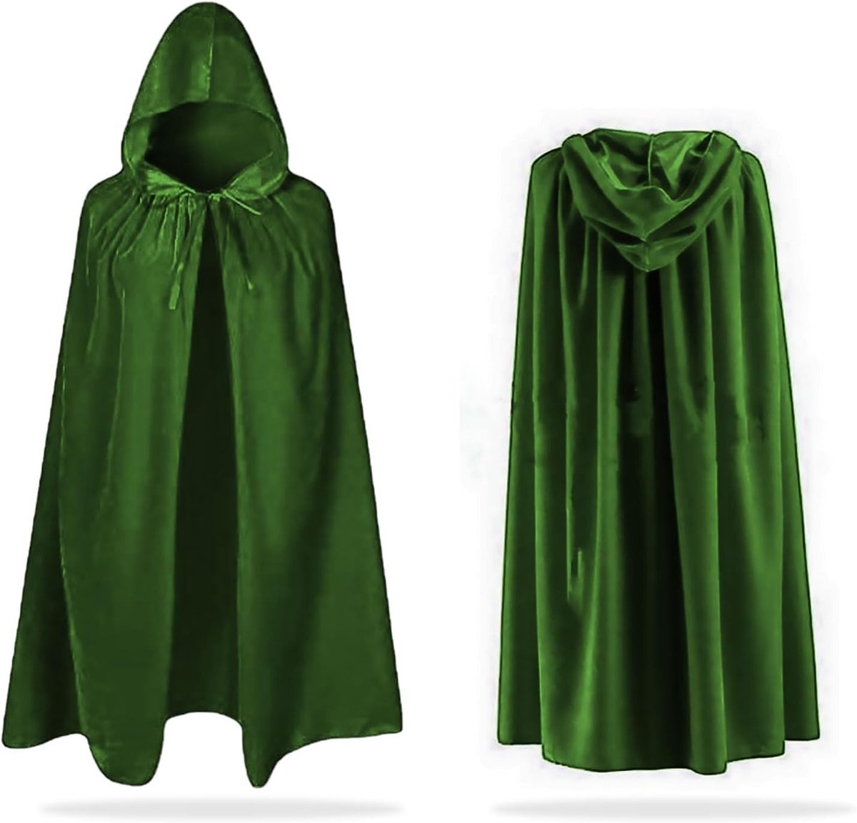 Groene Cape met Kap voor Halloween en Cosplay - Fluwelen Tovernaarscape voor Kinderen, Perfect voor Feestjes en Verkleedkleding, 90 cm Lang