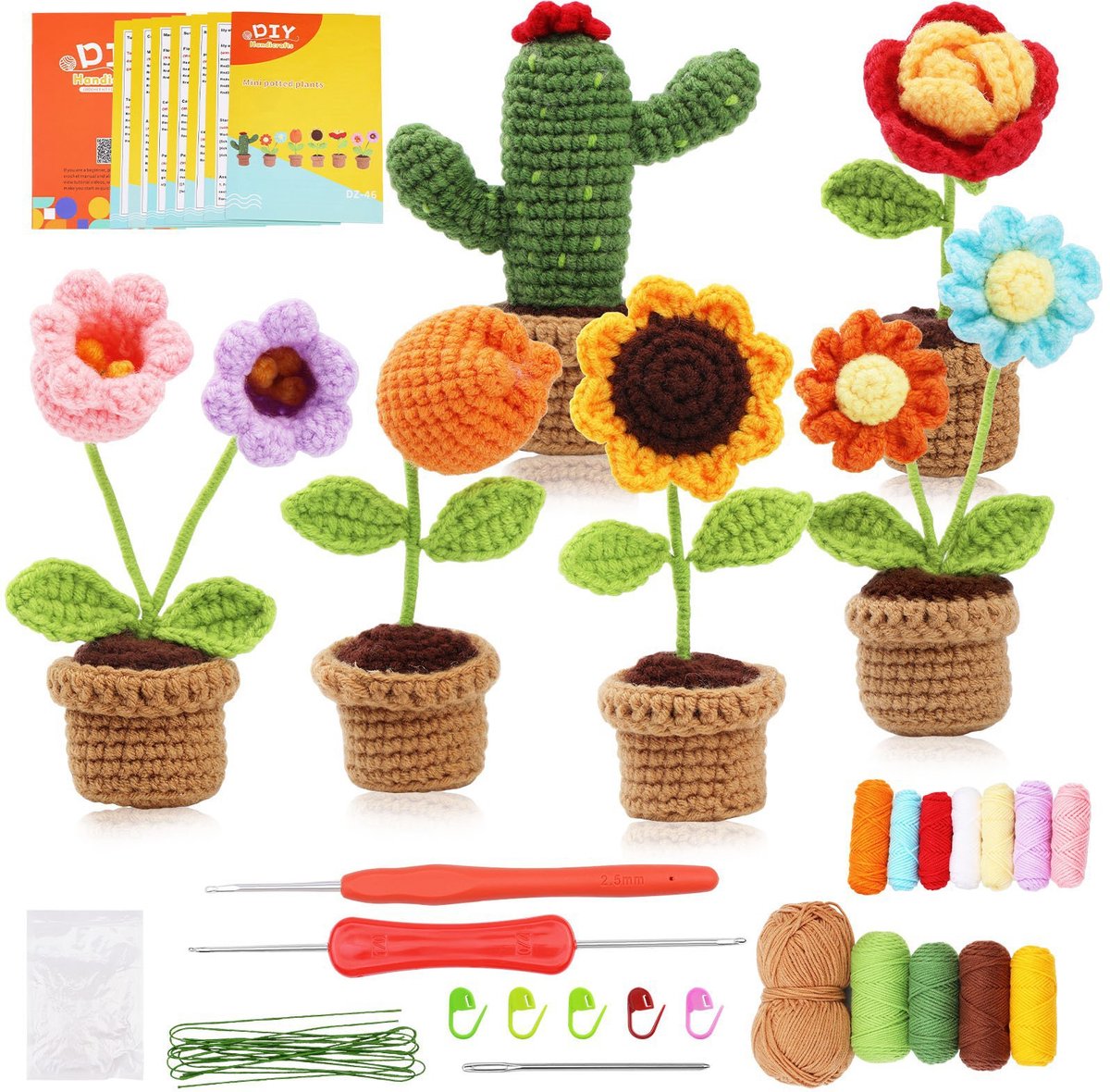 DIY haakpakket / haakpakket voor beginners / haakpakket voor pop - Bloemen- en cactusset
