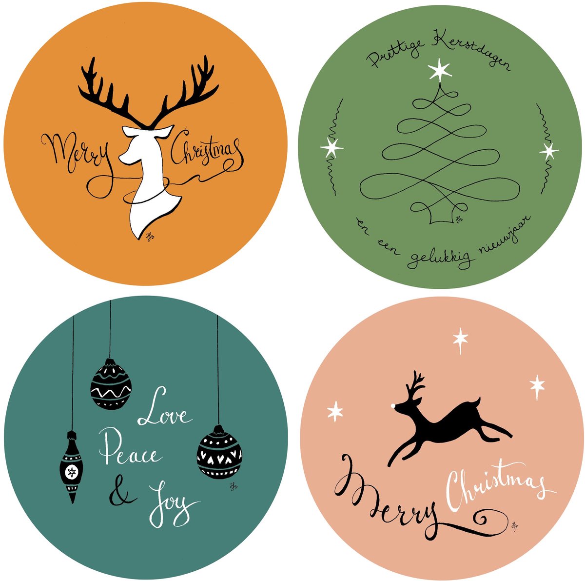 Ronde kerstkaarten - set van 8 - inclusief vierkante enveloppen