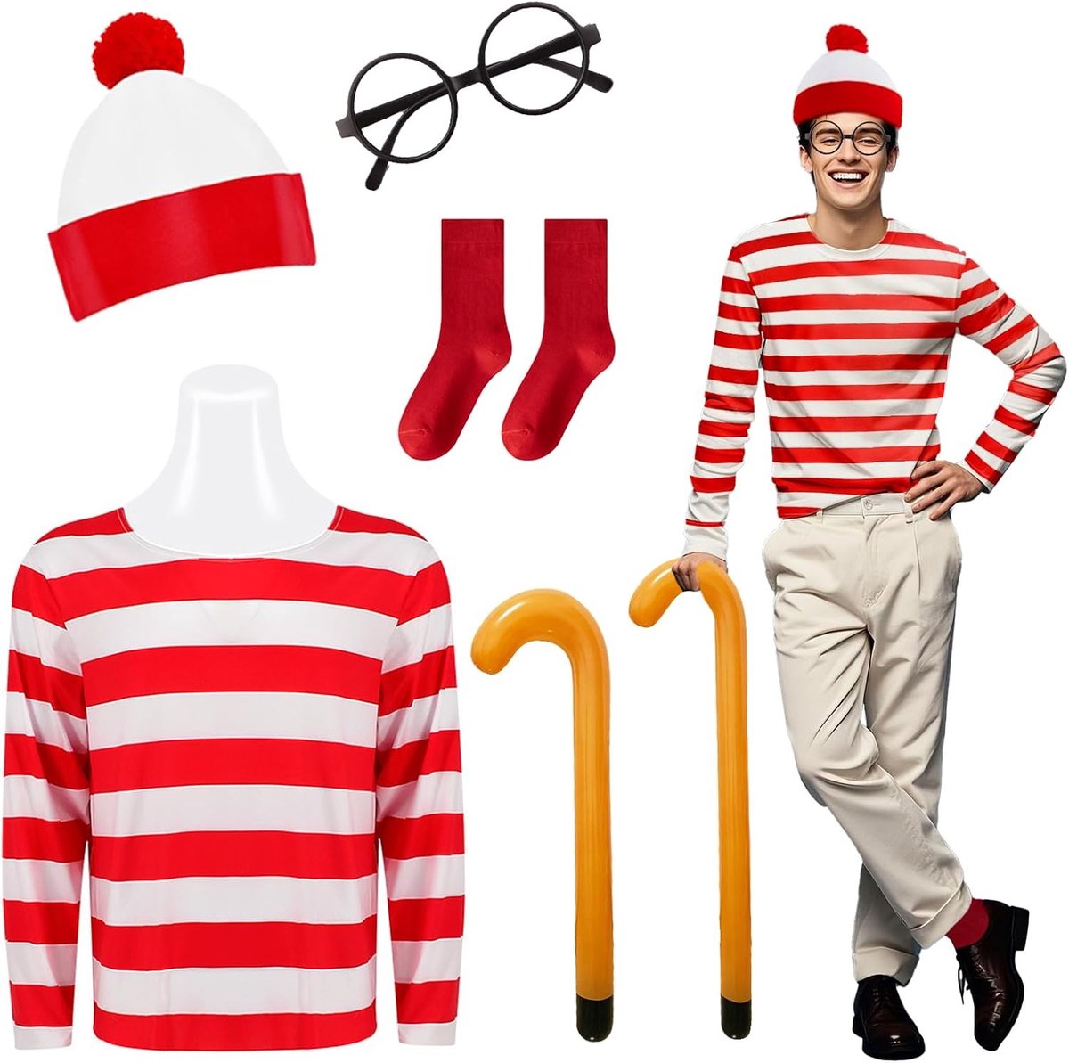 Rood en Wit Kostuum Cosplay Accessoires Set voor Volwassenen - Perfect voor Feestjes en Evenementen