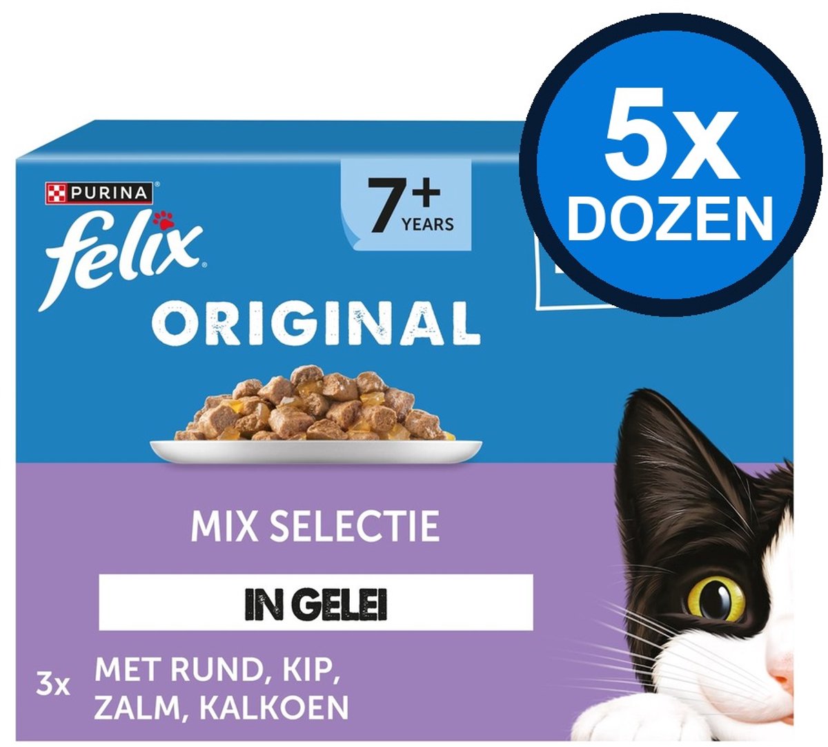 5x Felix - Original Senior Mix Selectie in Gelei - Kattenvoer Natvoer - 12x85g