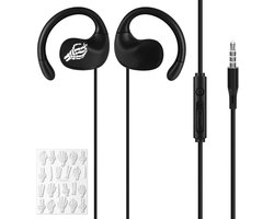 Dunne Sportoortelefoons met DIY Sticker Pack, Bedrade Over-Ear Haak Hoofdtelefoon, Perfecte Pasvorm, Zweetbestendige Oordopjes voor Hardlopen, Gym en Training (Zwart) 4.9 FT