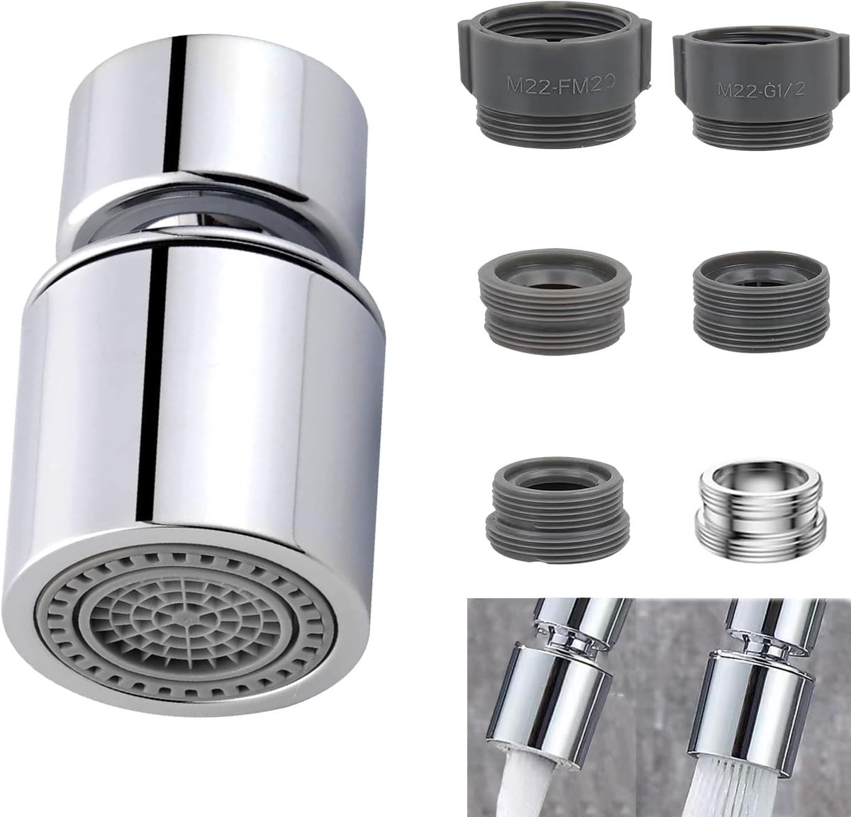 Kraan Straalregelaar - 360° Draaibaar - Kraan Opzetstuk - 22mm - 6 stuks