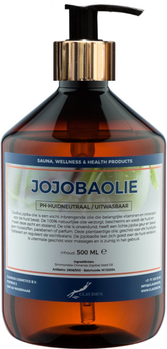 Jojobaolie 500 ml met gouden pomp - 100% natuurlijk - biologisch en koud geperst