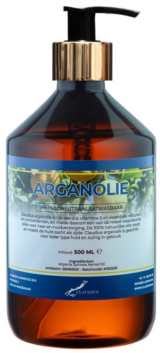 Arganolie 500 ml met gouden pomp - 100% natuurlijk - biologisch en koud geperst