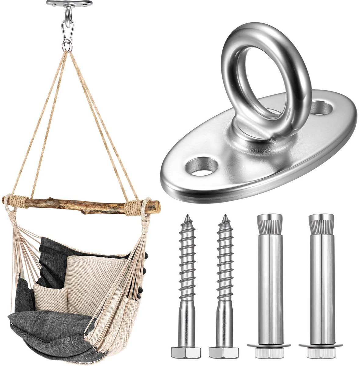 Plafondhaak - Zware Belasting RVS Oogplaat - Voor Houten Balken - Bokszak - Hangstoel - Yoga Hangmat - tot 500kg