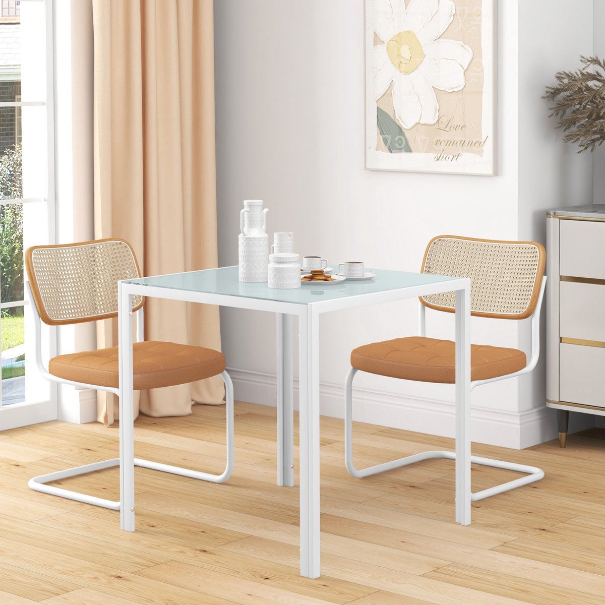 MIVRAY Eettafel - Vierkante Glazen Tafel Voor Vier Personen - Compact Voor Keuken En Eetkamer - Glas En Wit Metaal - 75 x 75 x 75 Cm