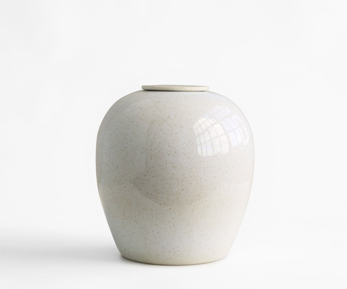 VERNO Urn - Handgemaakte Keramische Urn - Wit Gespikkeld - 3.6 liter - Inclusief Aszak