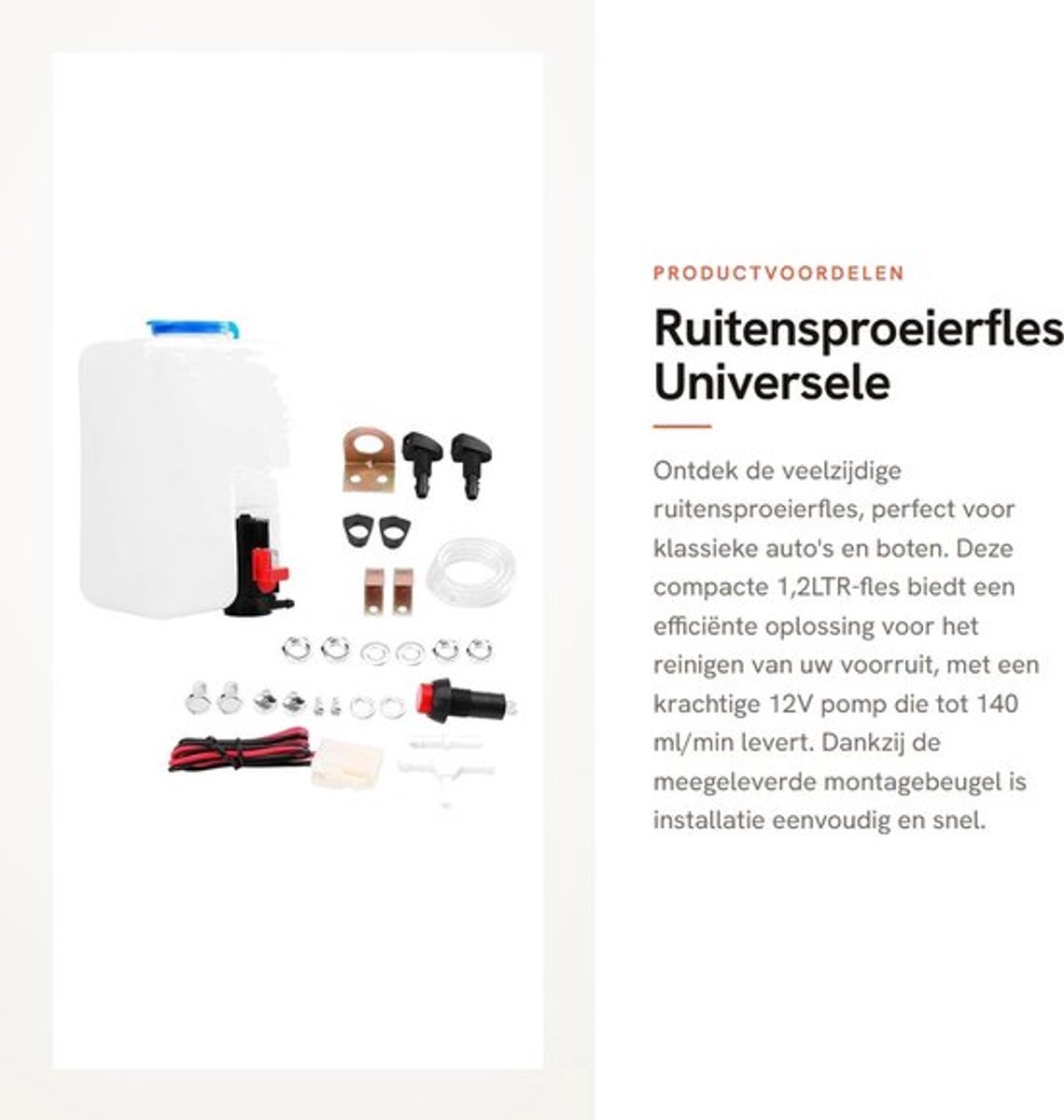 Dailygoods- Ruitensproeierfles Universeel - Ruitensproeiertank - 12V Pomp - 1,2ltr