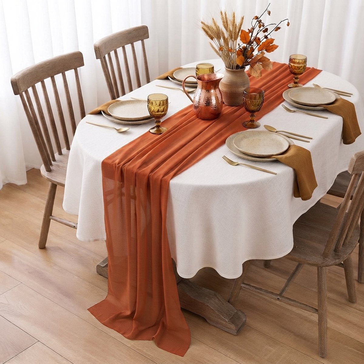 Livatto Chiffon tafelloper terracotta 300 x 75 cm - elegant en romantisch voor bruiloft en feestdecoratie