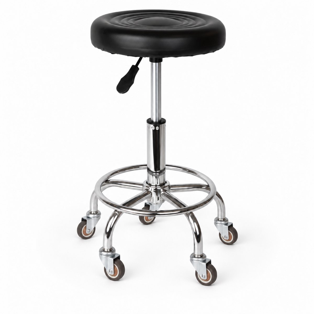 Trendmix Kapperskruk op Wielen – Tabouret & Kapperstoel – Kruk in Hoogte Verstelbaar – Met Voetsteun – Tot 150 kg – Zwart