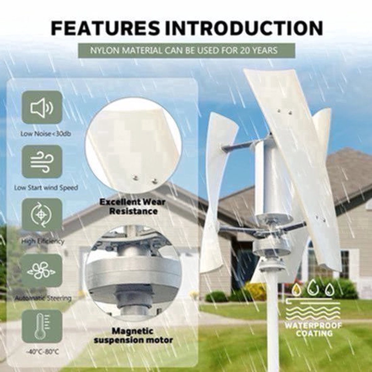 Verticale Windturbine – Horizontale Windmolen – Mini Windgenerator – Windkracht Turbine – 2000W Vermogen – 48V - MPPT Controller