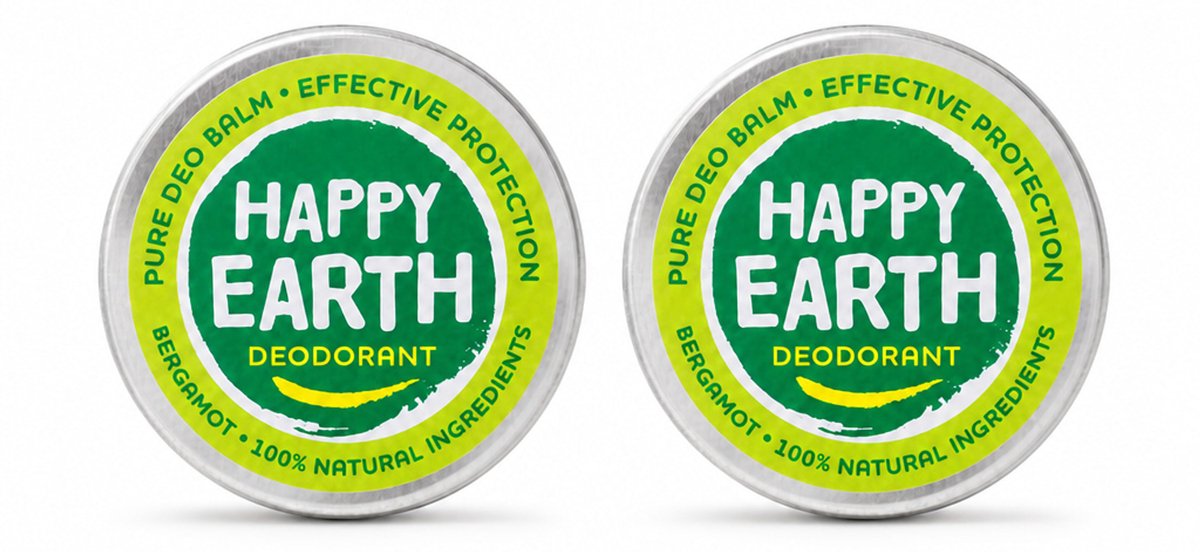 2 x Happy Earth – Deodorant Balm – 100% Natuurlijk Bergamot – 45 g - Bulkverpakking - 2 stuks