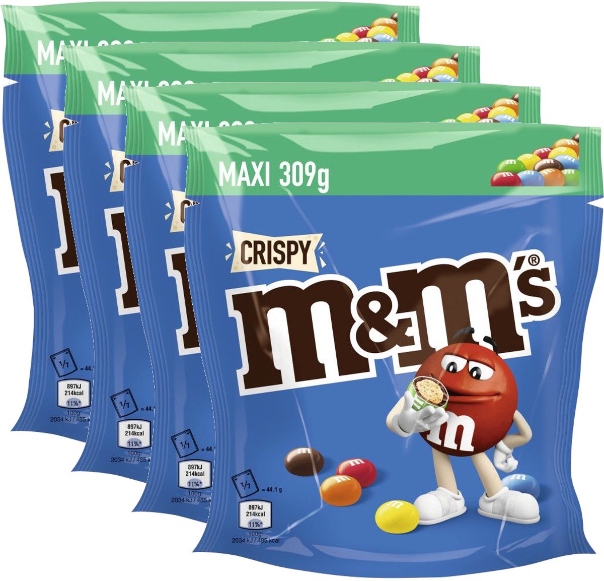 M&M Crispy Maxi - Multipack - Melk Chocolade Snoepjes - 1236g (4x309g)