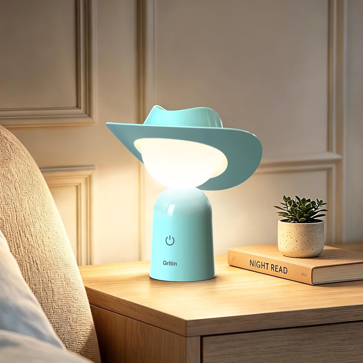 Oplaadbare LED Nachtlamp voor Bedzijde met Uniek Cowboy Hoed Ontwerp en Dimbare Functie