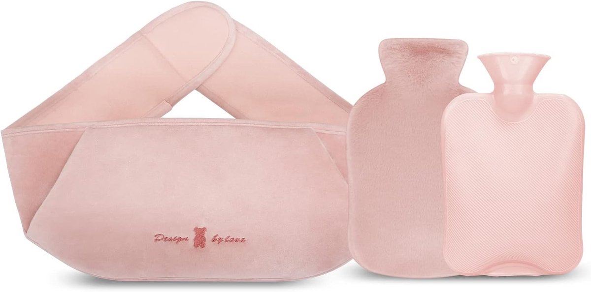 3-in-1 Warmwaterkruik met Zachte Taillehoes en Pluche Deksel, Handwarmer voor Nek, Schouders en Rug, Ideaal voor Koude Dagen en Spierontspanning (Roze, 1.2L)
