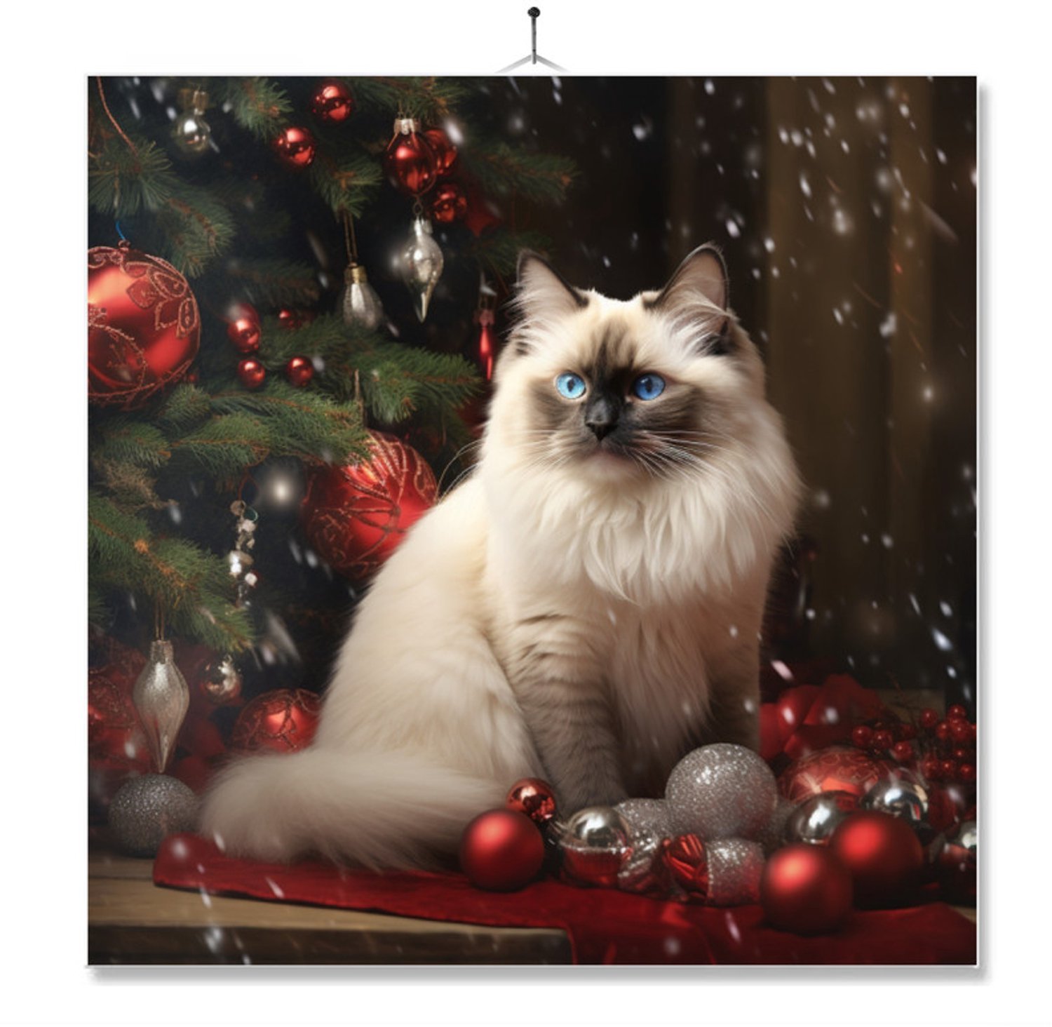 MC Living Tegel Met Opdruk | Geschenk | Kat Bij Kerstboom | Birmaan Ontwerp 1