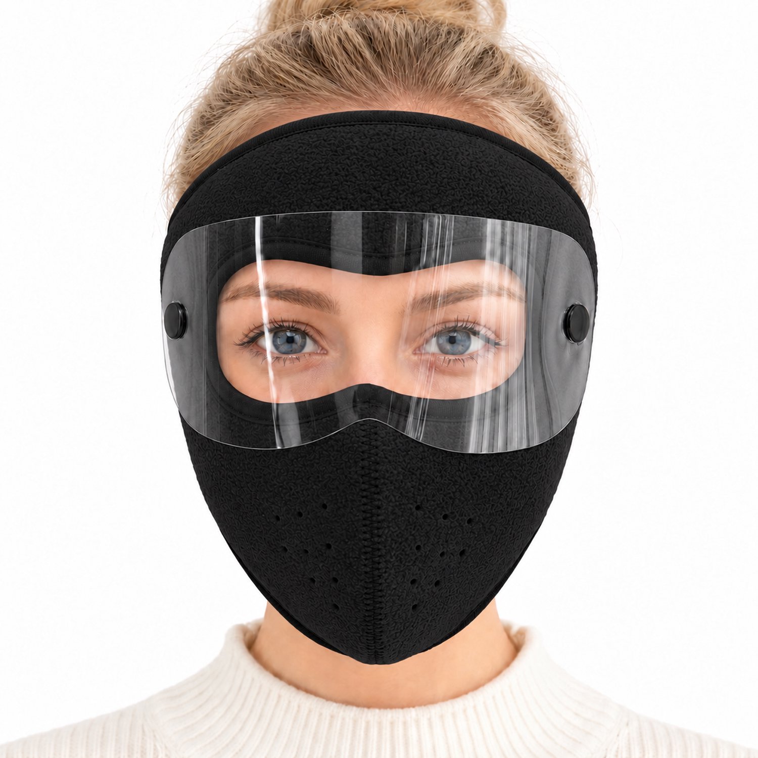 Winter Gezichtsmasker Volledig Gezichtsmasker met Bril en Oorbeschermers Winddicht en Ademend Fleece Voering met Klittenband Voor Fietsen Skiën en Buiten 1 stuk Zwart