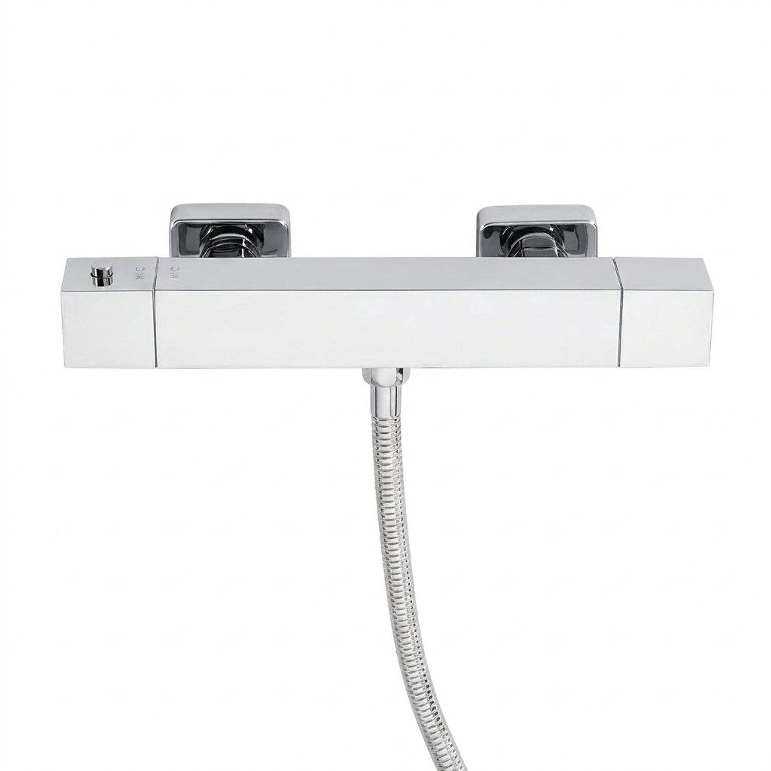 DERW Max Thermostatische Douchekraan Douchemengkraan met 38°C Veiligheidsknop – 15 cm Cool-Touch Anti-Verbranding Inclusief koppelingen Waterbesparend Chroom Zilver