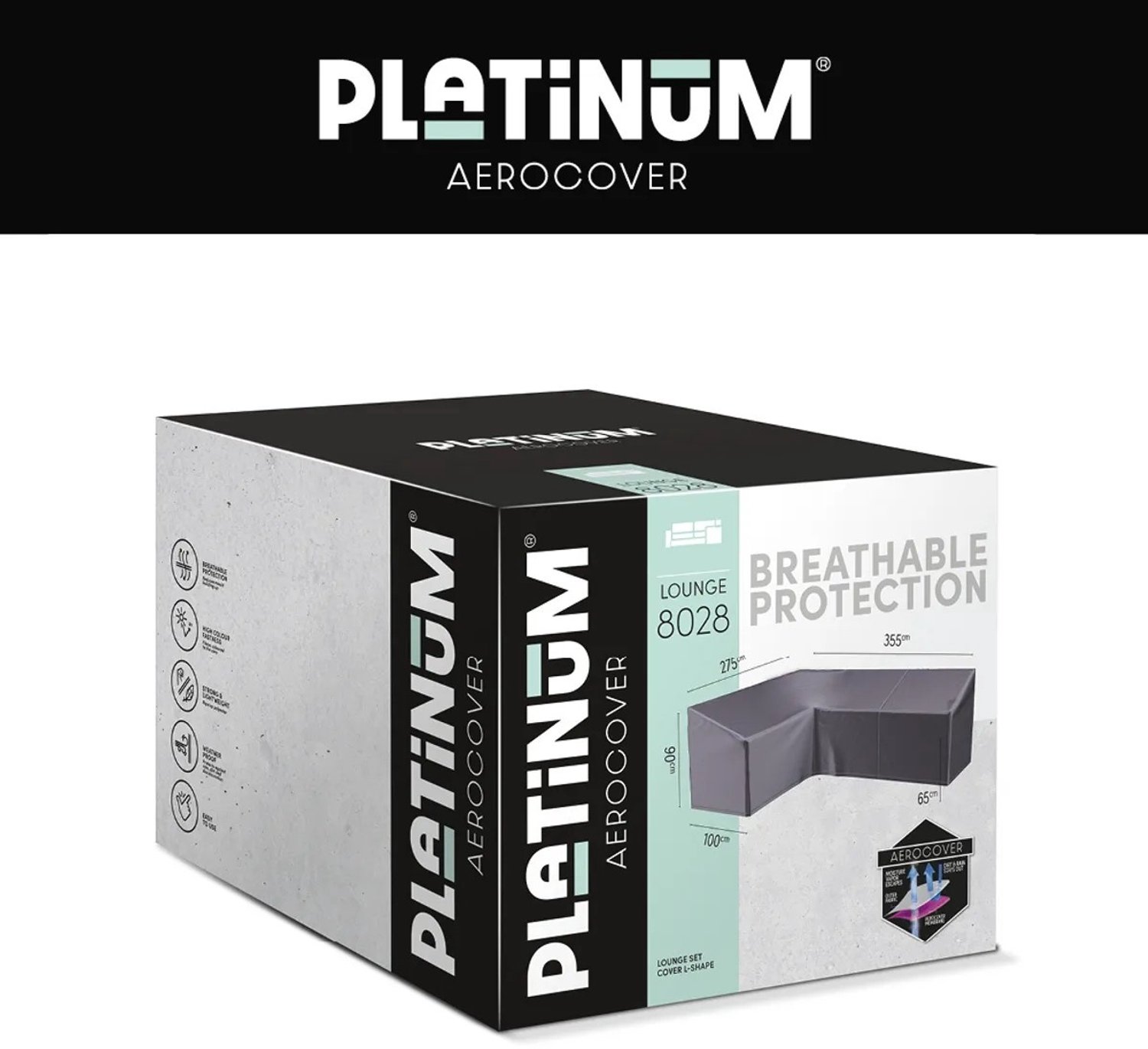 Platinum AeroCover Loungehoes L HB 355x275x100xH65/90 links Antraciet