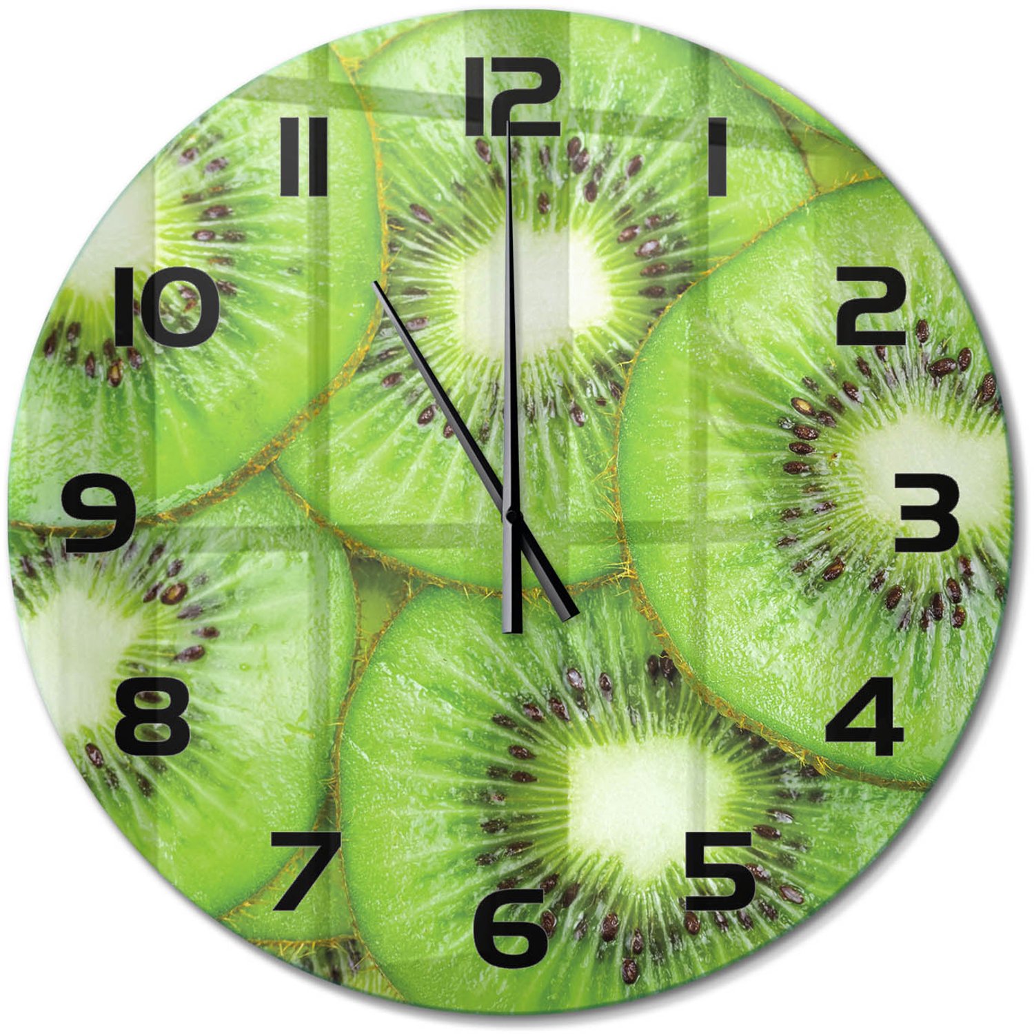 TULUP Wandklok - Kiwi Glazen Wandklok Design - fi60 cm - Groente Klok Glas Met Opdruk - Zwarte handen - Ronde Klok - Wandklok Glas Met Motief - Decoratieve Glazen Klok