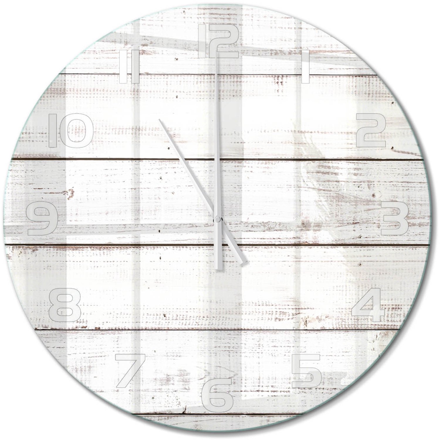 TULUP Wandklok - Houten muur Decoratieve Glazen Klok - fi60 cm - Beige Glazen Wandklok Design - Witte handen - Ronde Klok - Glazen Klok Met Print - Wandklok Glas Met Motief