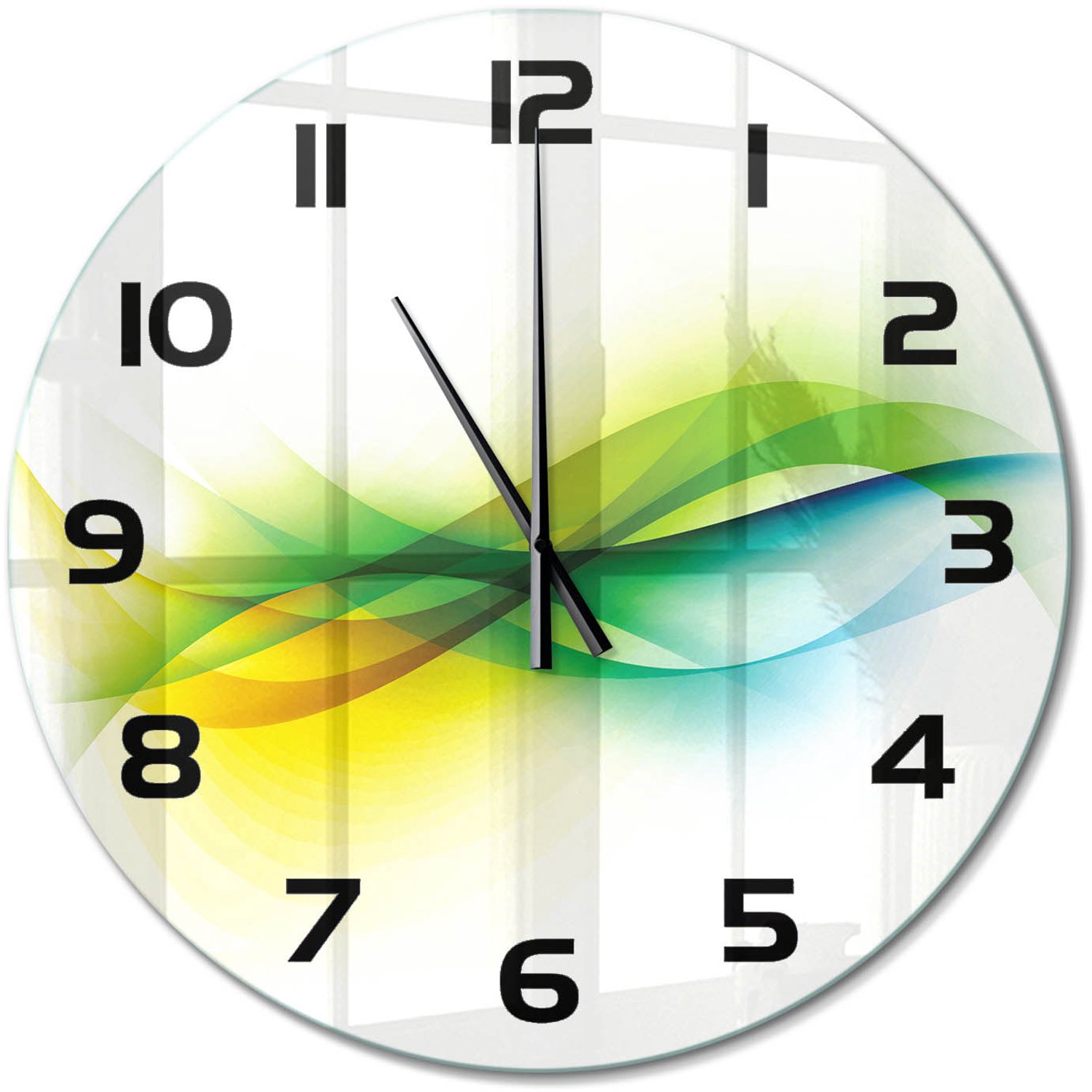 TULUP Wandklok - Golfabstractie Gekleurde Glazen Klok - fi60 cm - Veelkleurig Glazen Klok Met Print - Zwarte handen - Ronde Klok - Moderne Wandklok Glas - Wandklok Glas Decoratie