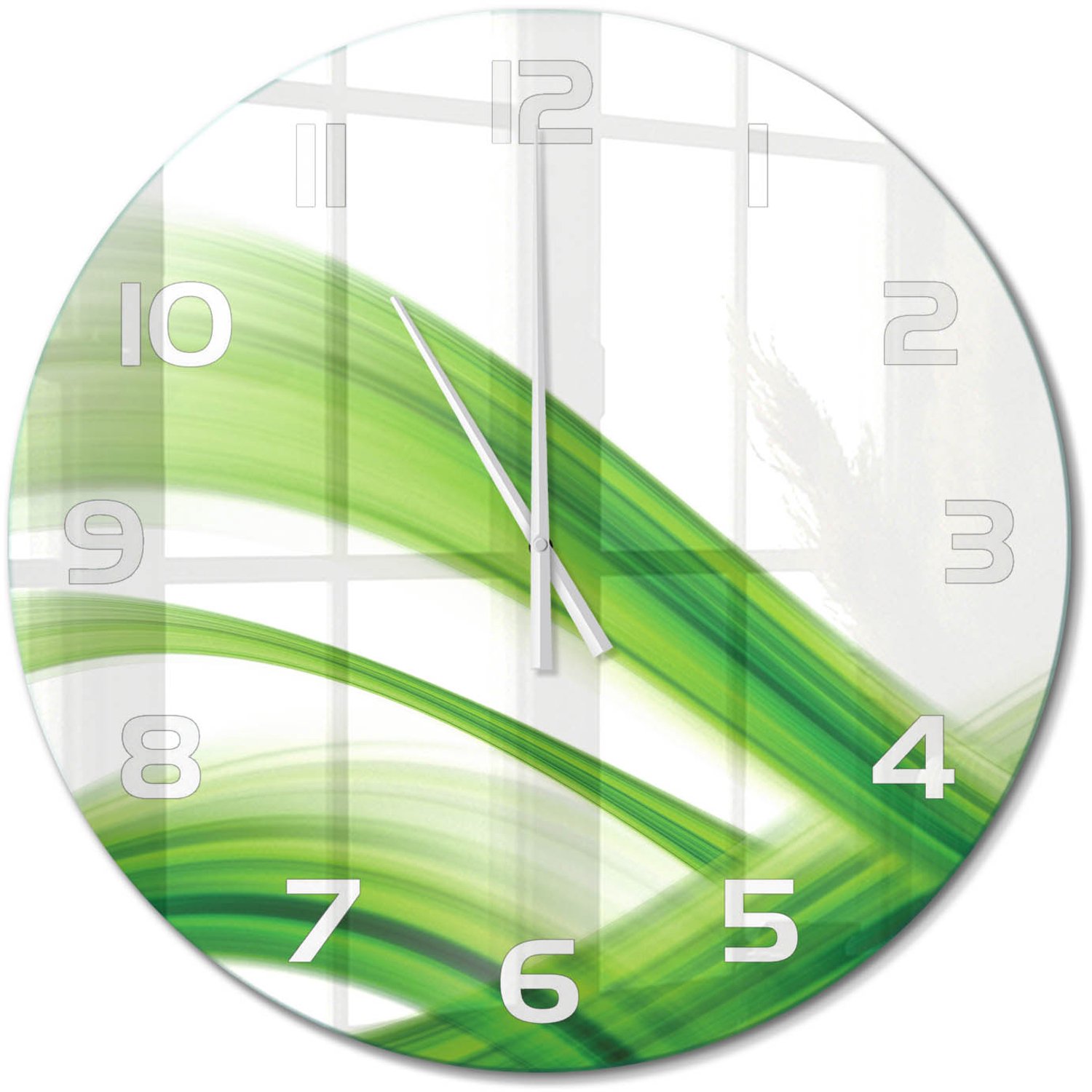 TULUP Wandklok - Golfabstractie Moderne Wandklok Glas - fi60 cm - Groente Wandklok Glas Decoratie - Witte handen - Ronde Klok - Glazen Wandklok Design - Klok Glas Met Opdruk
