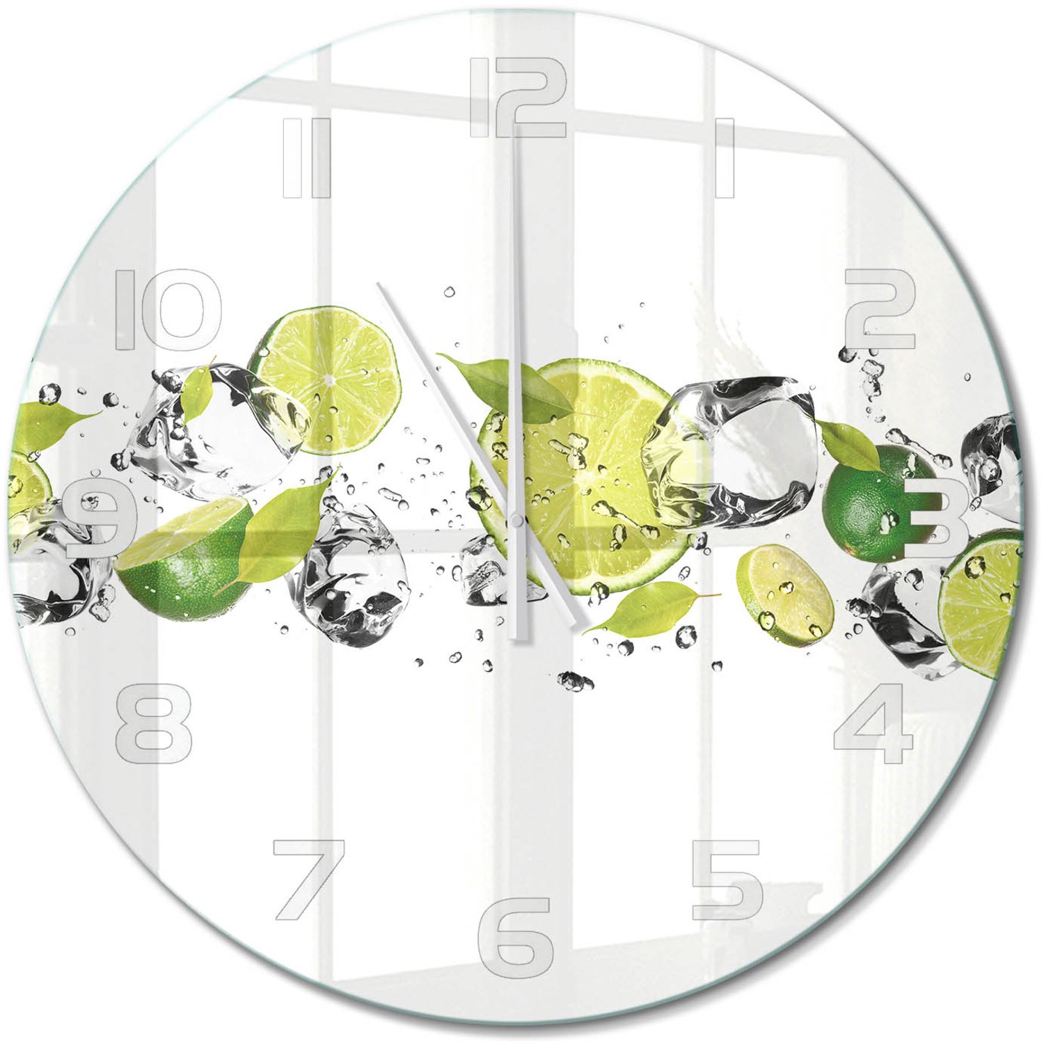 TULUP Wandklok - Kalk en water Glazen Wandklok Design - fi60 cm - Groente Klok Glas Met Opdruk - Witte handen - Ronde Klok - Wandklok Glas Met Motief - Decoratieve Glazen Klok