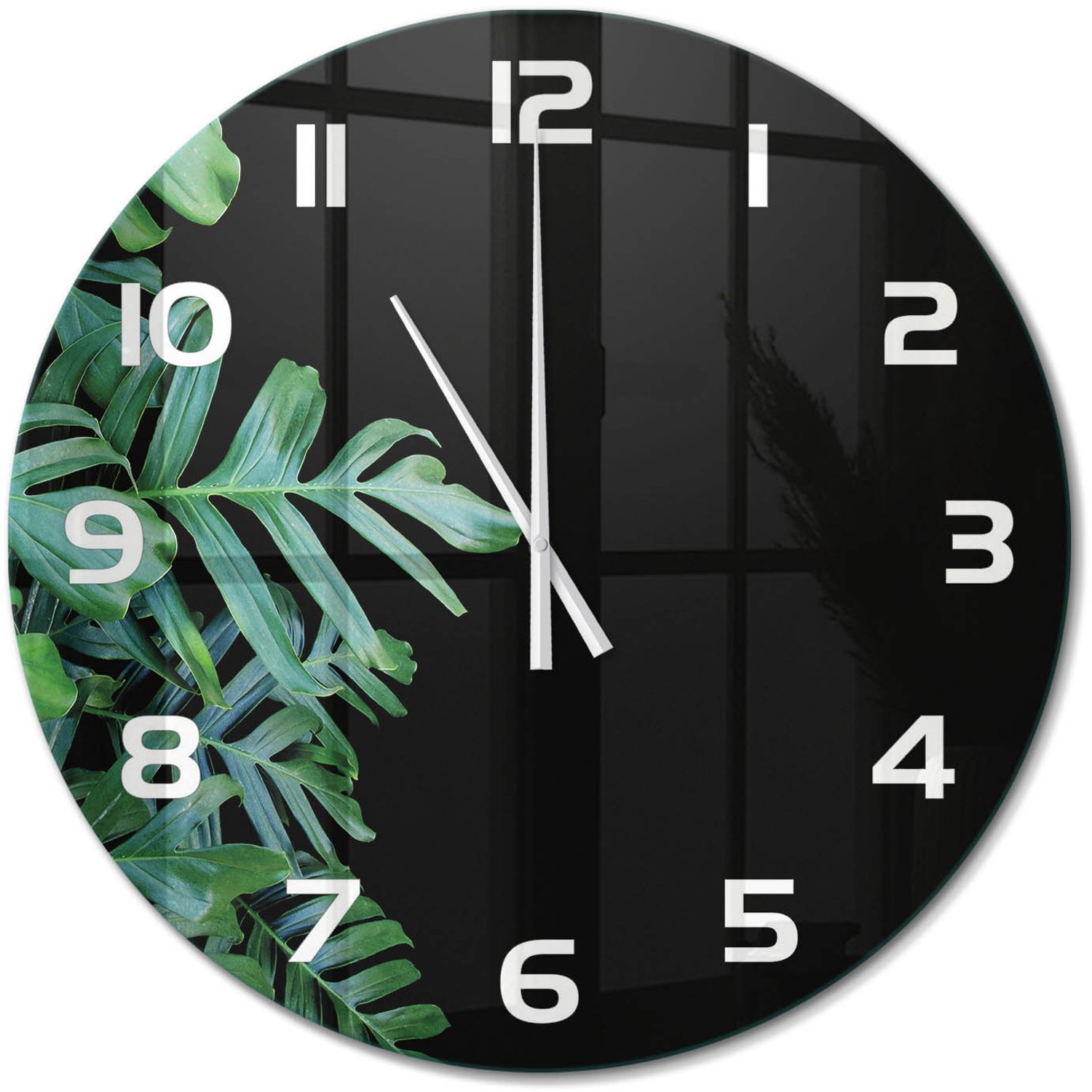 TULUP Wandklok - Monstera Gekleurde Glazen Klok - fi60 cm - Groente Glazen Klok Met Print - Witte handen - Ronde Klok - Moderne Wandklok Glas - Wandklok Glas Decoratie