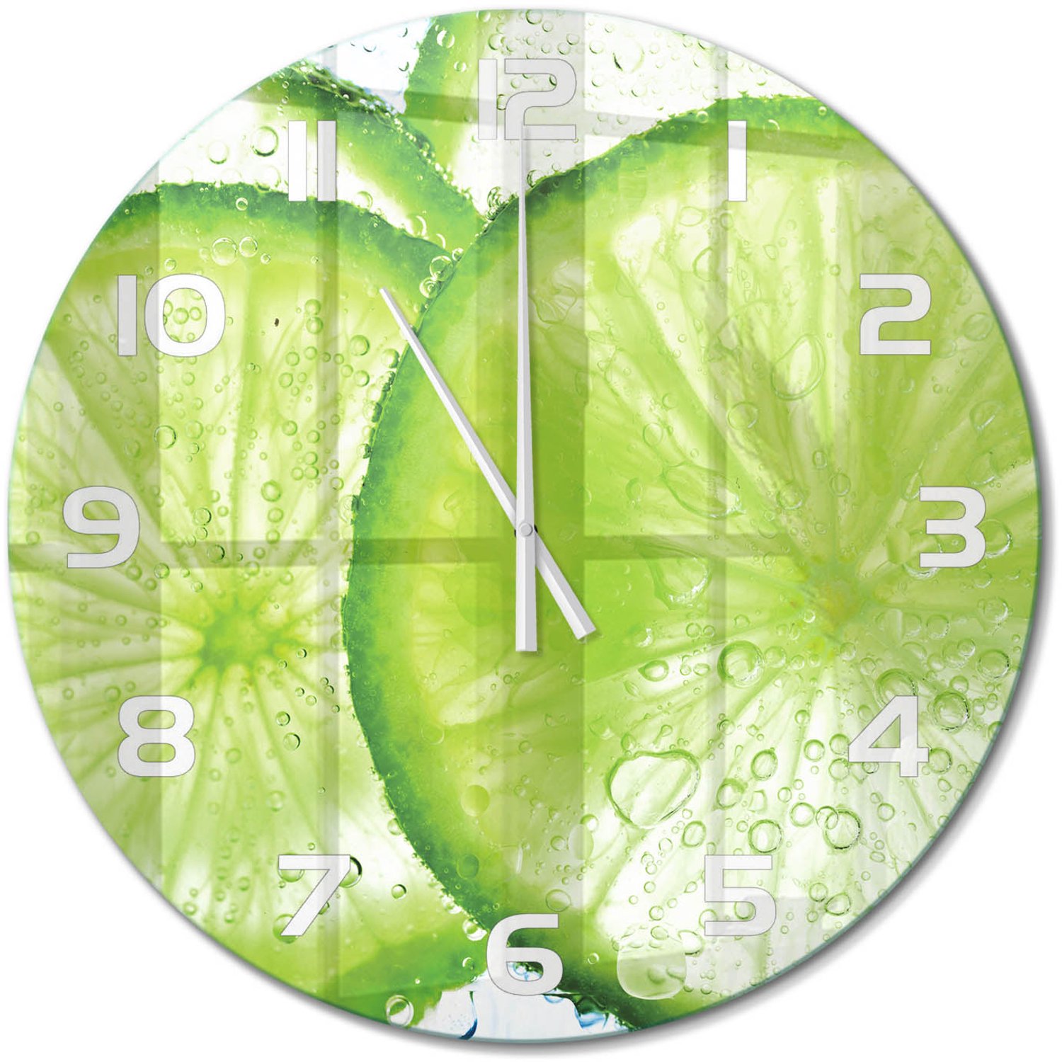 TULUP Wandklok - Kalken onder water Wandklok Glas Met Motief - fi60 cm - Groente Decoratieve Glazen Klok - Witte handen - Ronde Klok - Gekleurde Glazen Klok - Glazen Klok Met Print