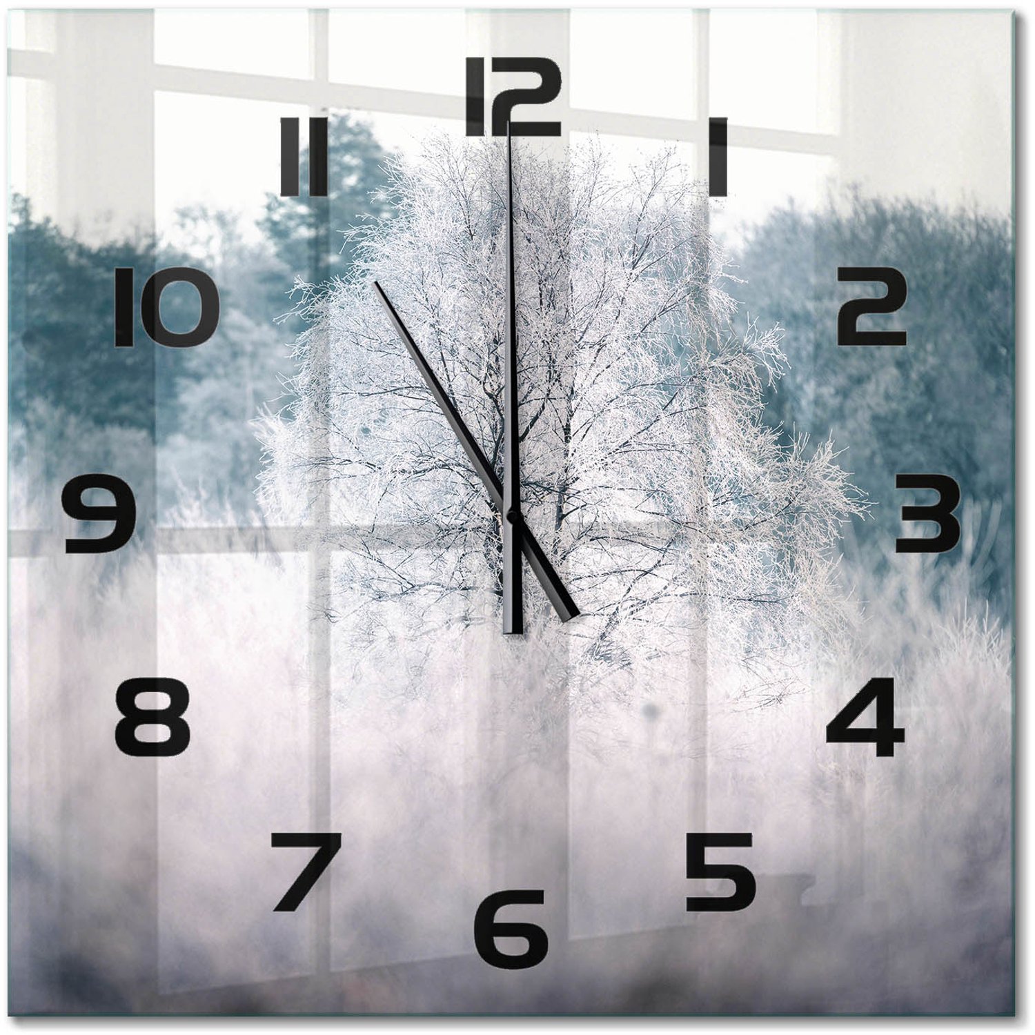 TULUP Wandklok - Winterbomen Gekleurde Glazen Klok - 60x60 cm - Grijs Glazen Klok Met Print - Zwarte handen - Vierkante Klok - Moderne Wandklok Glas - Wandklok Glas Decoratie