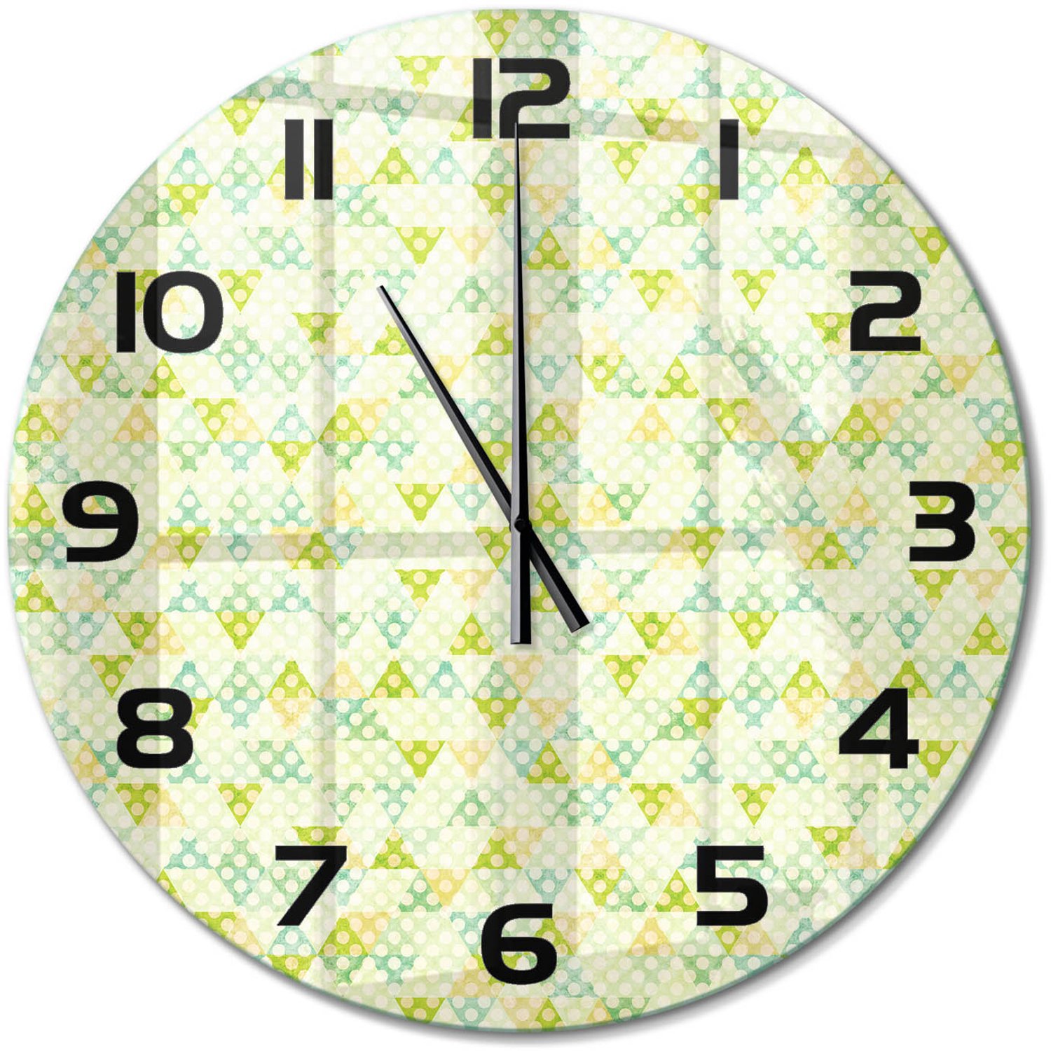 TULUP Wandklok - Geometrische achtergrond Glazen Wandklok Design - fi60 cm - Groente Klok Glas Met Opdruk - Zwarte handen - Ronde Klok - Wandklok Glas Met Motief - Decoratieve Glazen Klok
