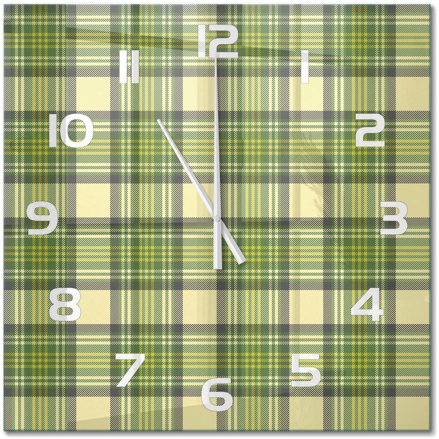 TULUP Wandklok - Groen raster Decoratieve Glazen Klok - 60x60 cm - Groente Glazen Wandklok Design - Witte handen - Vierkante Klok - Glazen Klok Met Print - Wandklok Glas Met Motief