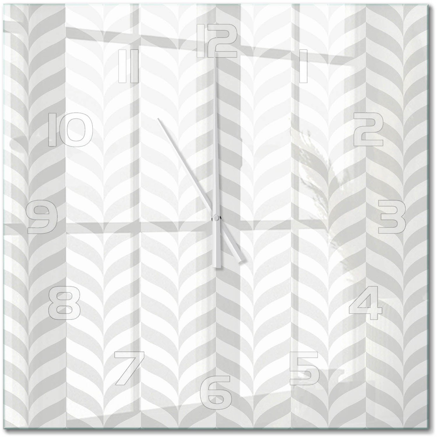 TULUP Wandklok - Geometrische achtergrond Moderne Wandklok Glas - 60x60 cm - Grijs Wandklok Glas Decoratie - Witte handen - Vierkante Klok - Glazen Wandklok Design - Klok Glas Met Opdruk