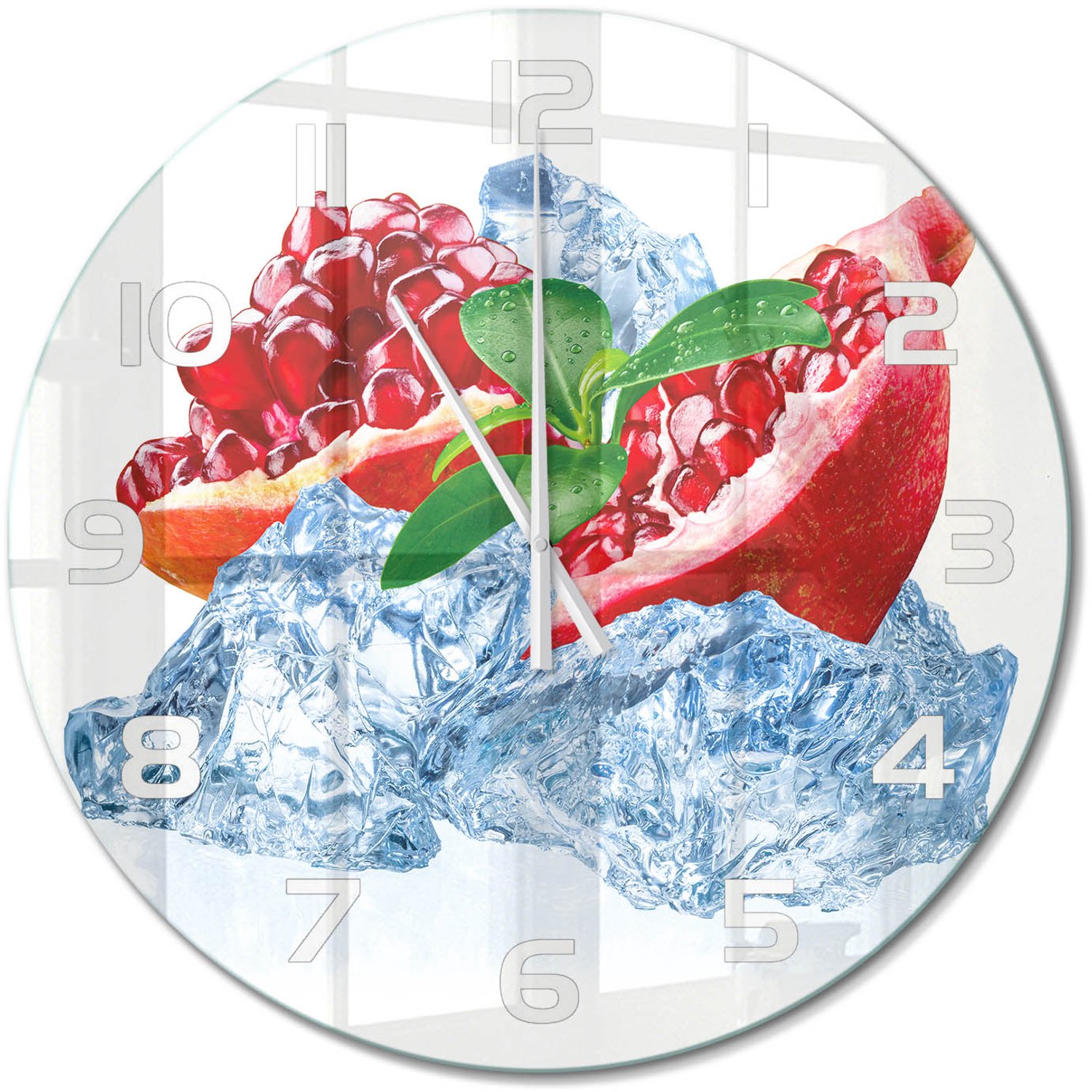TULUP Wandklok - IJsgranaat Glazen Klok Met Print - fi60 cm - Rood Wandklok Glas Met Motief - Witte handen - Ronde Klok - Wandklok Glas Decoratie - Gekleurde Glazen Klok