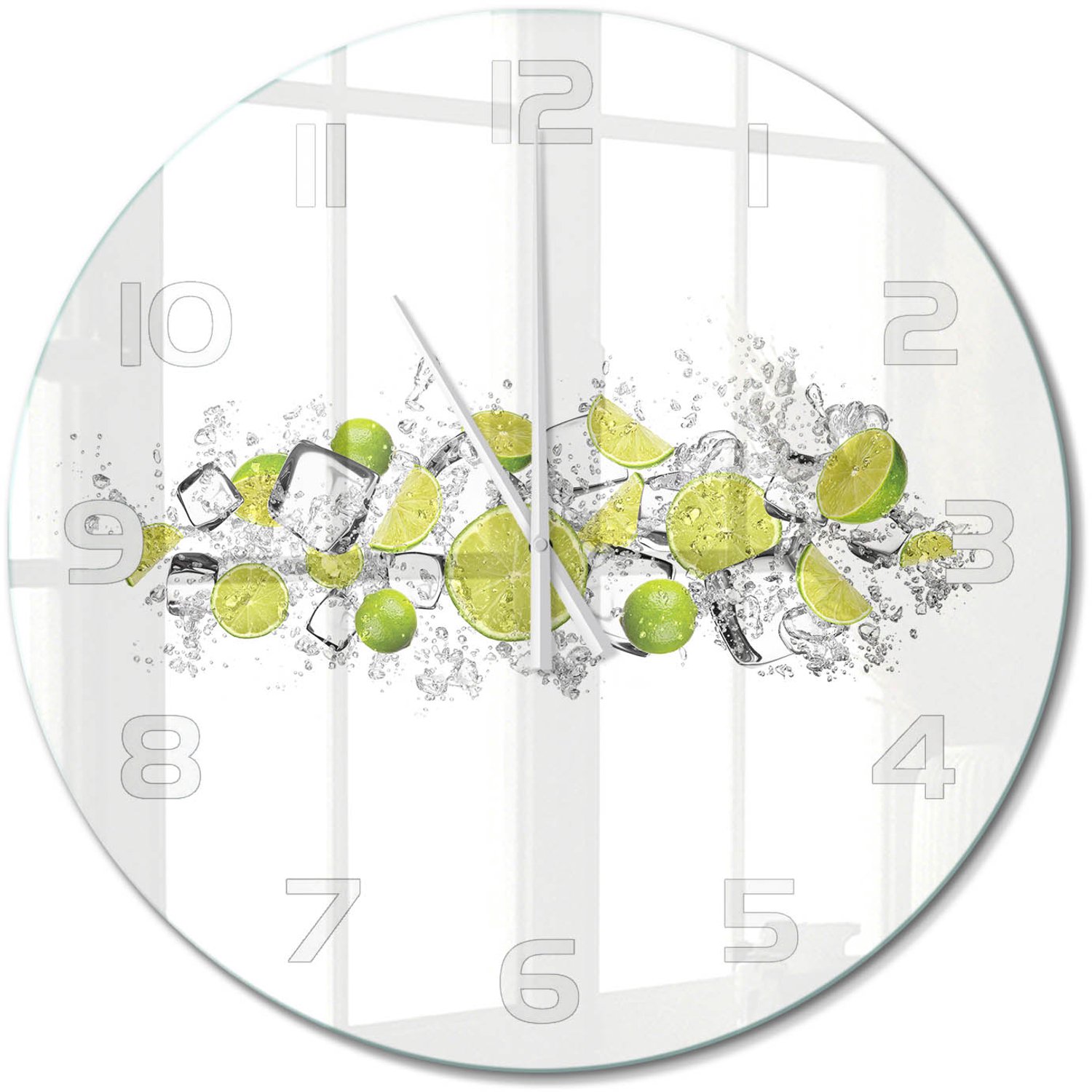 TULUP Wandklok - Limoenijsblokjes Glazen Klok Met Print - fi60 cm - Groente Wandklok Glas Met Motief - Witte handen - Ronde Klok - Wandklok Glas Decoratie - Gekleurde Glazen Klok