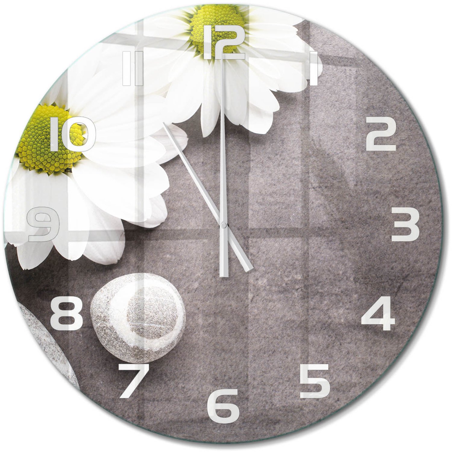 TULUP Wandklok - Gerbera bloem Glazen Wandklok Design - fi60 cm - Wit Klok Glas Met Opdruk - Witte handen - Ronde Klok - Wandklok Glas Met Motief - Decoratieve Glazen Klok